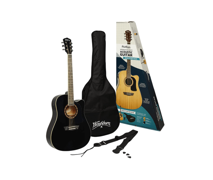 Pack Guitarra Electroacústica WASHBURN (Color Negro)